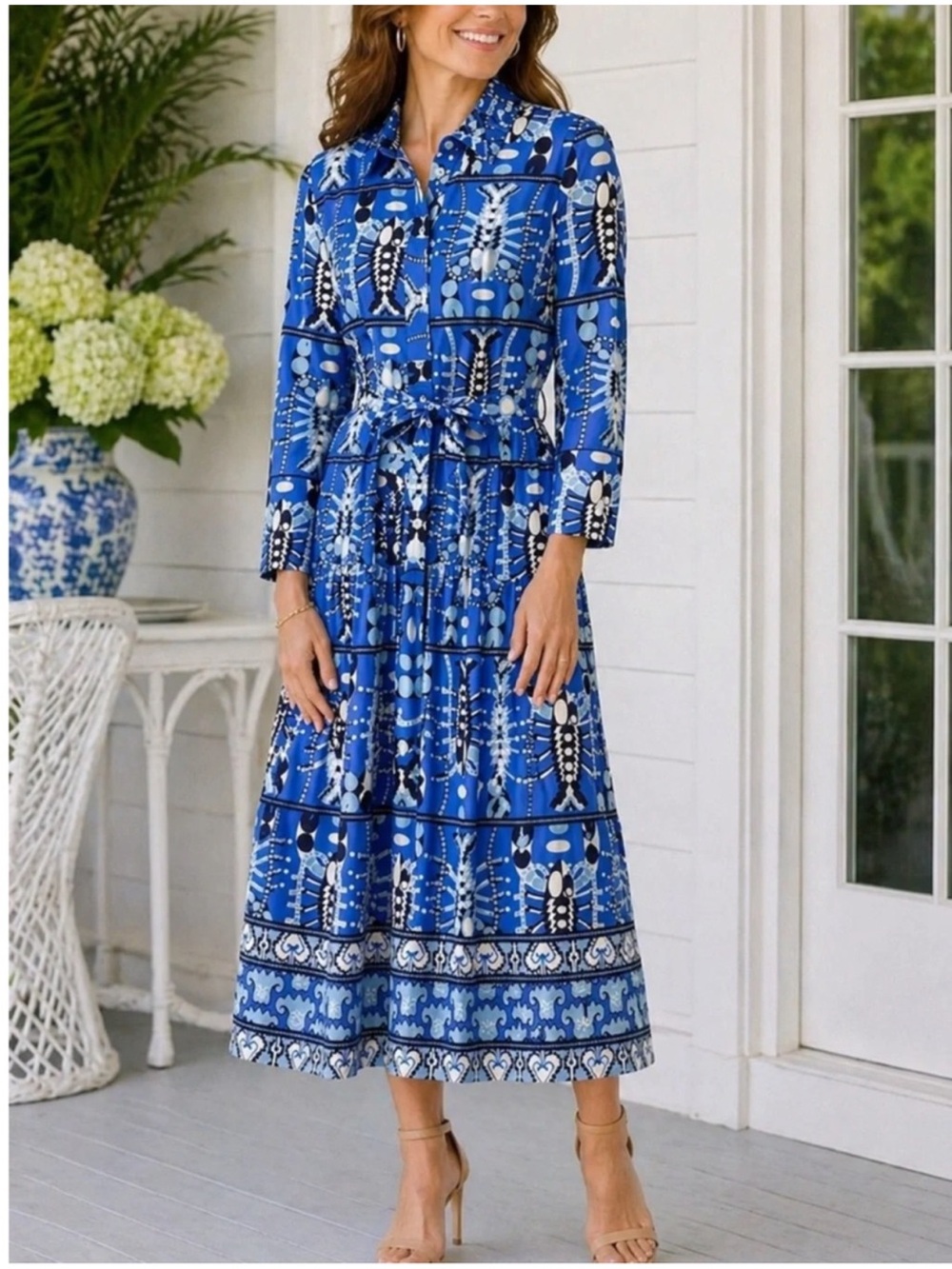 NWT Jude Connally Stretch Poplin Sutton Dress in Seaside Catch Sapphire L